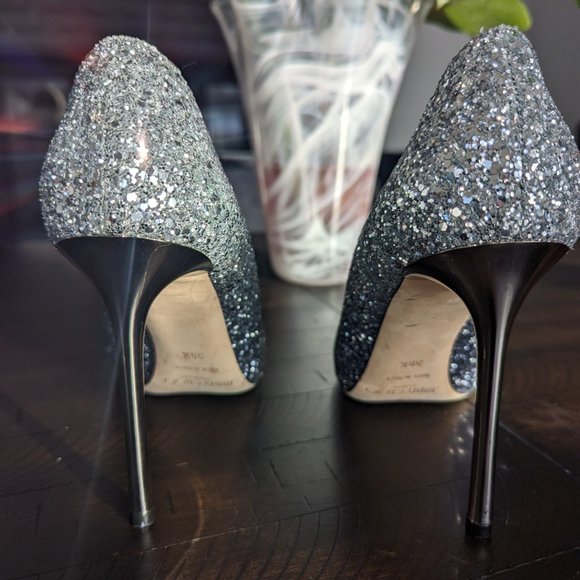 Jimmy Choo Romy 100 Navy Silver Ombre Glitter Stiletto Heels Pump EU 39.5 US 9.5 - Picture 6 of 13